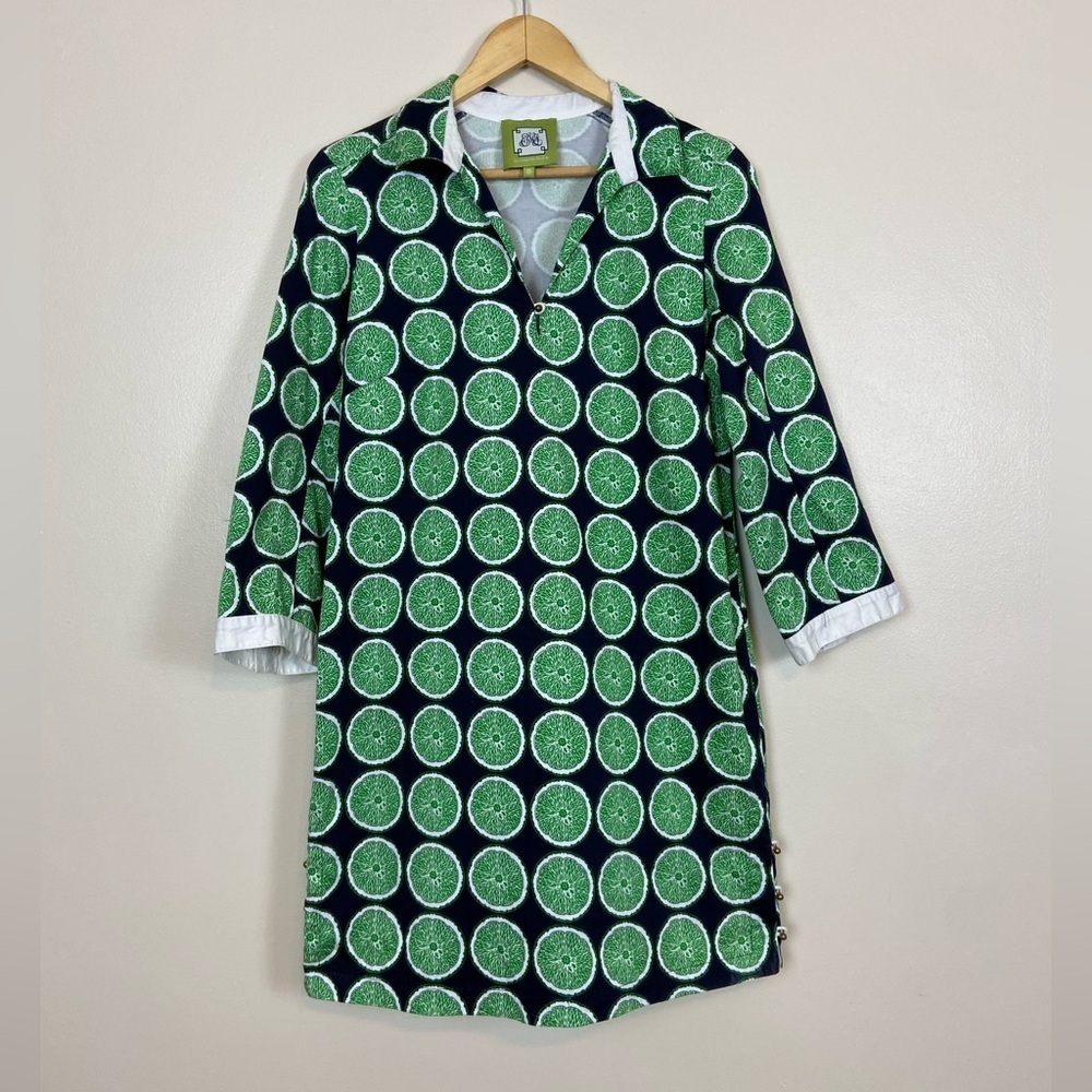 Elizabeth McKay Lime Print Tunic Dress Size 8 Citrus Retro Preppy Resortwear